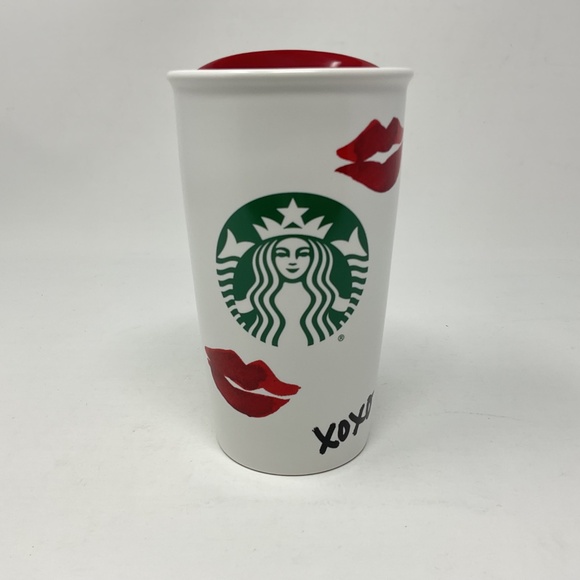 Starbucks 2015 Red Lips Kiss Valentines Travel Tumbler with Lid - Picture 3 of 9